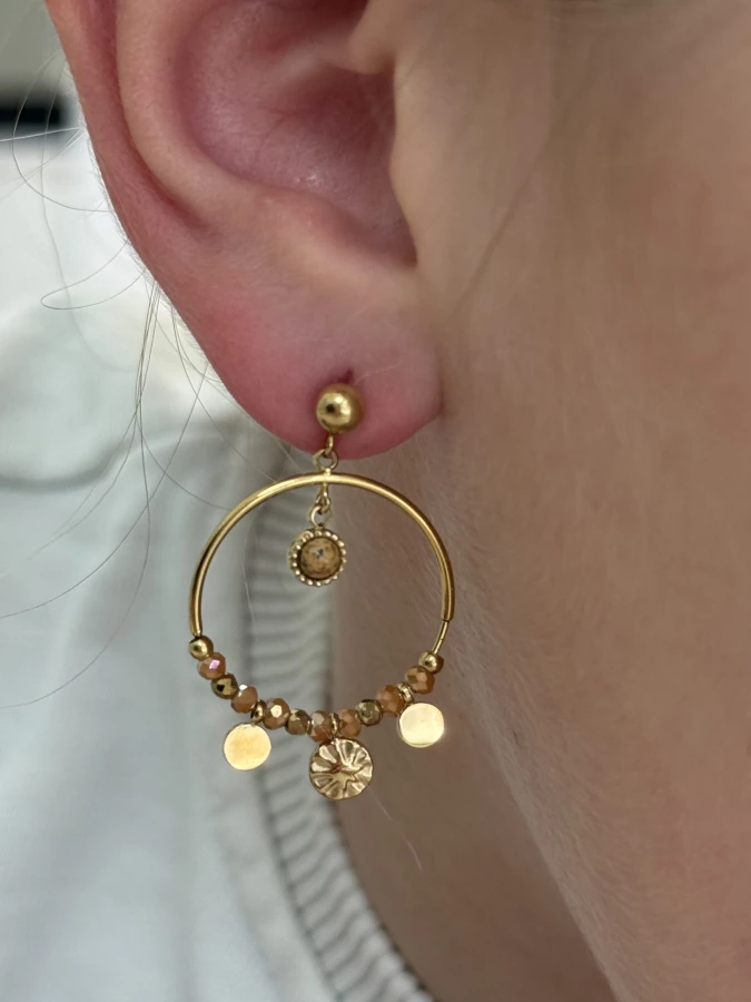Boucles d'oreilles pendantes dorées et marrons
